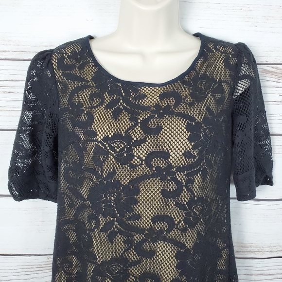 Angie | Floral Lace Mini Dress w Nude Underlay - Picture 3 of 6